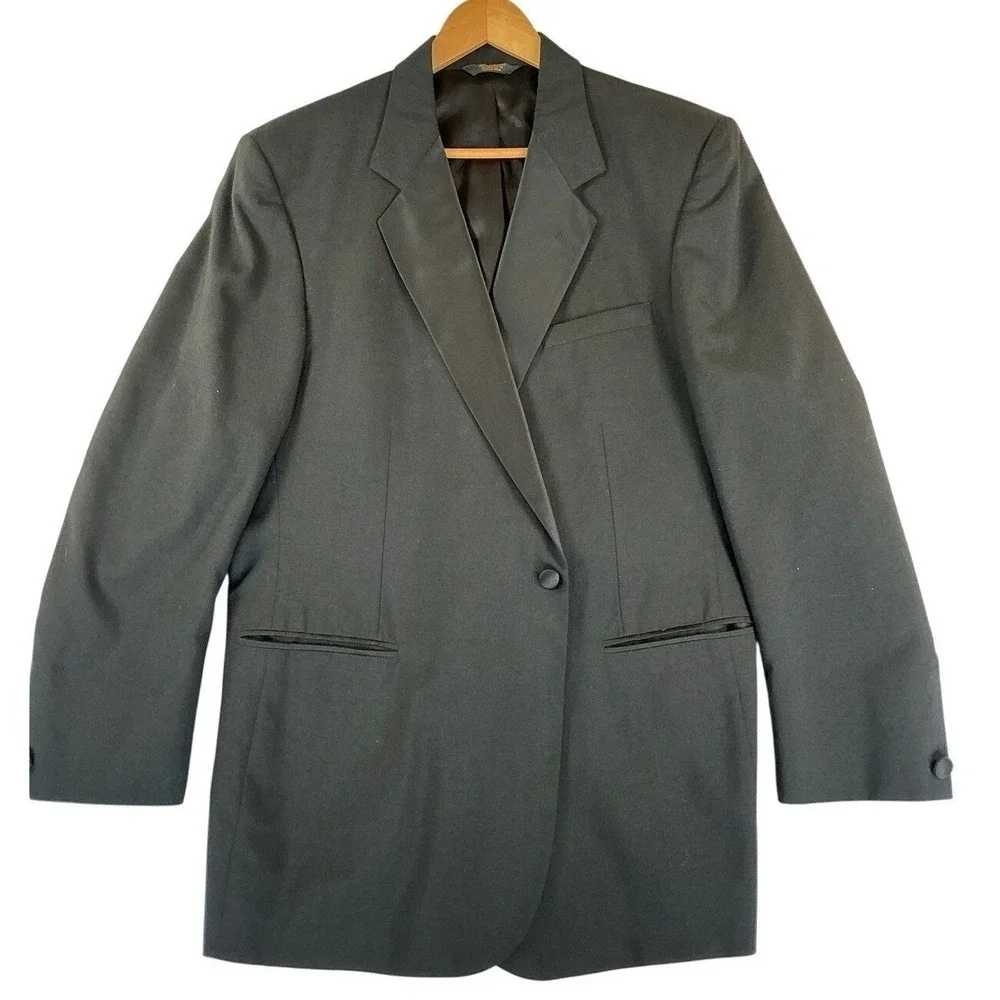 Barry Manufacturing Mens Tuxedo‎ Jacket Black Single Button Peak Lapel Blazer